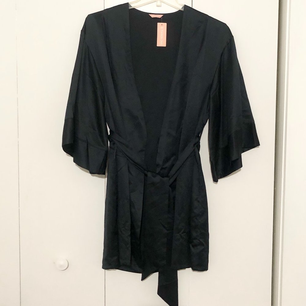 NWT Thirdlove Black Satin Kimono Sleeve Dressing Gown Robe (OS) - Picture 3 of 10